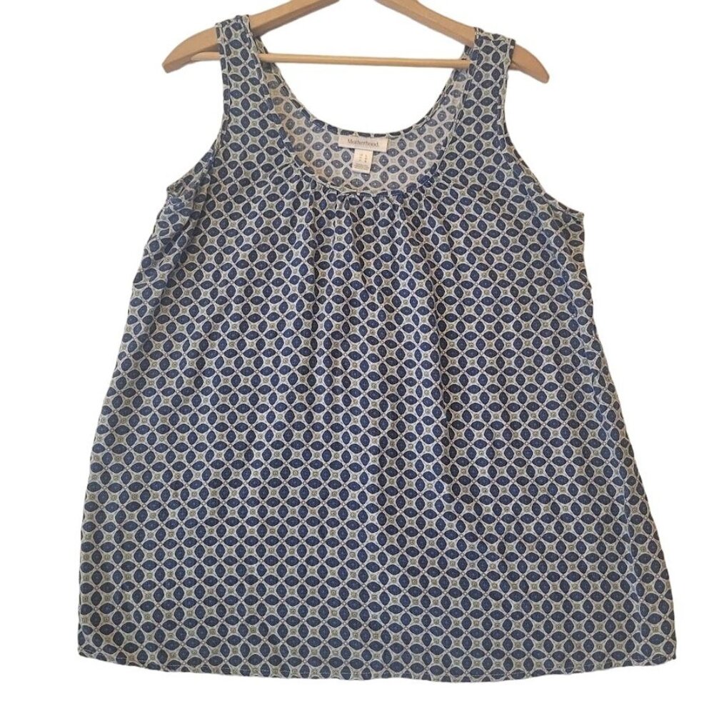 Motherhood Maternity Tank Top Size L Blue White Geometric Print Sleeveless Shirt